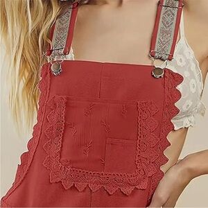 Red Tiered Maxi Dress with Embroidered and Lace Details